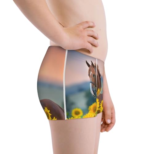 Boys' Cotton Boxer Brief Soft Underwear-Horse Sunflowers2