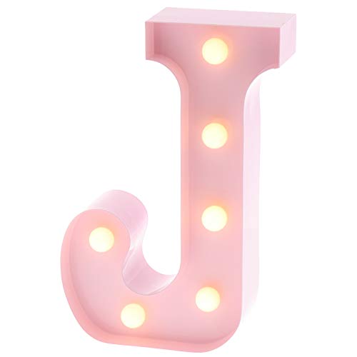 Image of Barnyard Designs Metal Marquee Letter Flat J Light Up Wall Initial Nursery Letter, Home and Event Decoration 9 Inch (Baby Pink)