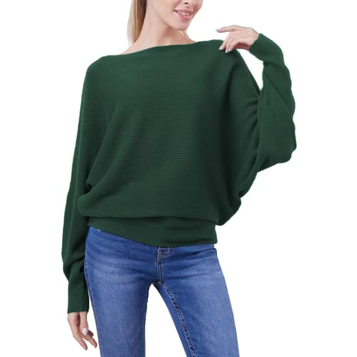 Image of FULIER Women Oversized Boat Neck Batwing Sleeves Dolman Knitted Sweaters Lightweight Pullovers Tops One Size