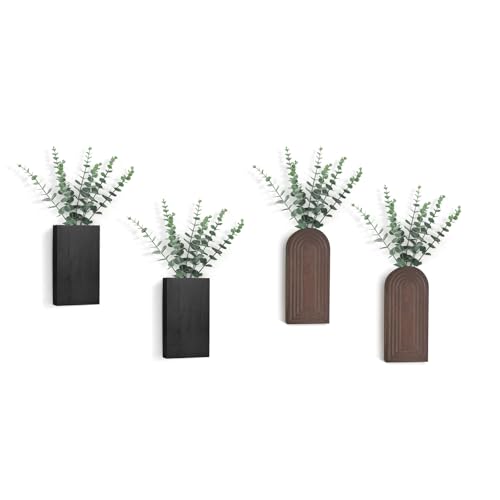 Dahey 2 Pack Wood Wall Planter Vase with Artificial Eucalyptus