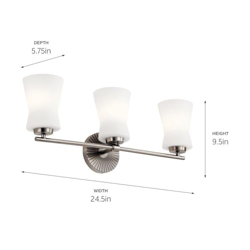 Kichler Brianne 24.5 Inch 3 Light Vanity Light with Satin Etched Cased Opal Glass in Brushed Natural Brass by Kichler - Image 3