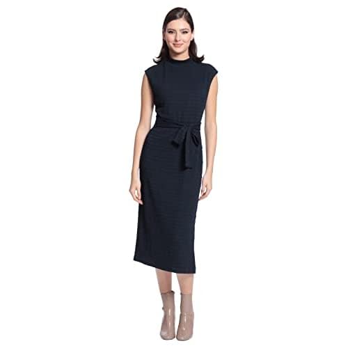 Maggy London Women's Sleek and Sophisticated Tie Waist Dress Career Workwear Desk to Dinner Event Guest of, Twilight Navy