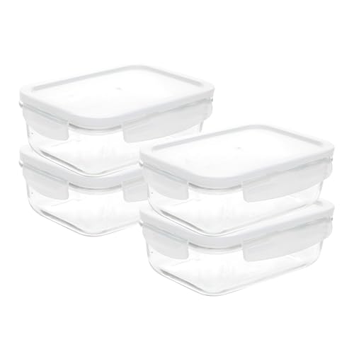 Image of Cutting EDGE 1040ml Rectangular Borosilicate Glass Food Container(Set of 4) | Lunch box, food preservation, pantry storage, microwave use, transparent design, daily kitchen use, for food Preparation