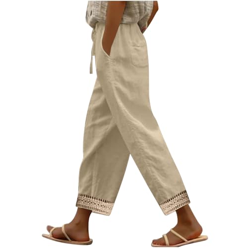 Lastesso Linen Pants Women Casual High Waist Cotton Summer Comfy Slacks Lightweight Vacation Hawaii Trousers with Pockets