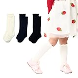 [しあわせ倉庫] 3足セット シンプル ハイソックス キッズ ベビー フォーマル スクールソックス 女の子 靴下 無地 発表会 入学式 小学生 通学 白 黒 ネイビー M