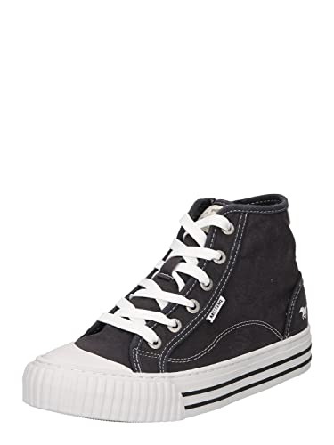 MUSTANG Baskets montantes en toile pour femme - Blanches, Blanc Black Denim, 36 EU