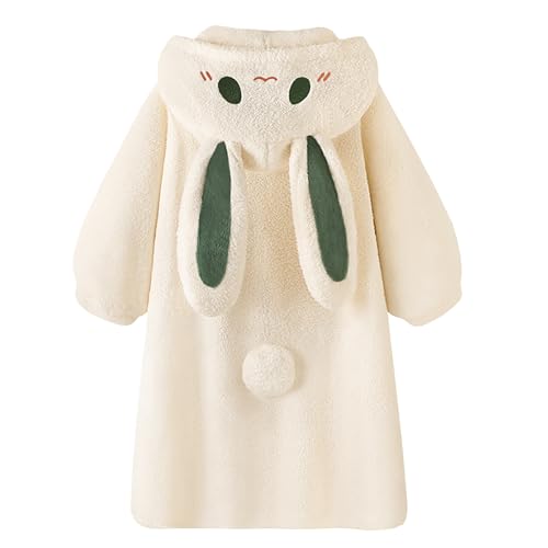 [YEMOCILE] パジャマ レディース もこもこ ウサギ耳 フード付き しっぽ付き 可愛い 着ぐるみ ルームウェア 部屋着 ゆったり 裏起毛 厚手 長袖 暖かい 冬用 着る毛布 パーカー おしゃれ ファッションのサムネイル