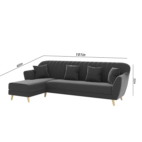 Image of Atticus LHS 6 Seater L Shape Sofa Set Living Room (Black Colour Fabric) Premium Fabric Sofa Set for Living Room