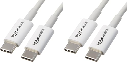 Image of Amazon Basics USB-C to USB-C Cable, 6 Foot | 480Mbps Speed | USB-IF Certified | White | Pack of 2