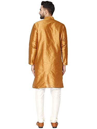 Image of SKAVIJ Men's Dupion Silk Regular Kurta Pajama Set Brown S