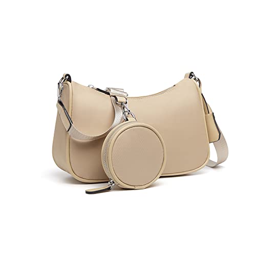 Miss Lulu Cross Body Bag Women Casual Crossbody Shoulder Bag Nylon Hobo Bag with Adjustable Strap and Coin Bag Ladies Grils (Khaki)
