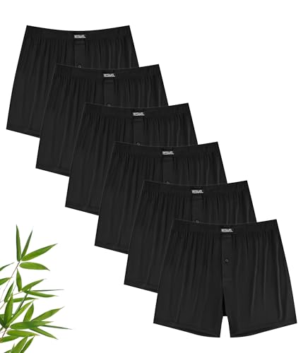 YESWEL Bambus Boxershorts Herren，6er Pack Atmungsaktive Unterhosen Männer, Lockere Retro Unterwäsche mit Eingriff (M -3XL)