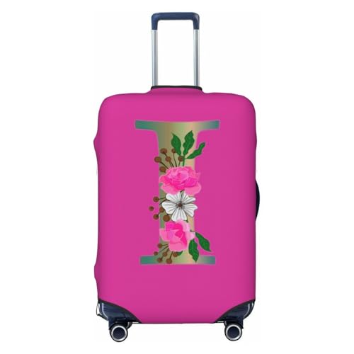 Travel Luggage Cover,Letter I Pink Flowers Golden Green Alphabet Stretch Suitcase Cover Protector with Zipper Closure For 18-32 Inch Luggage