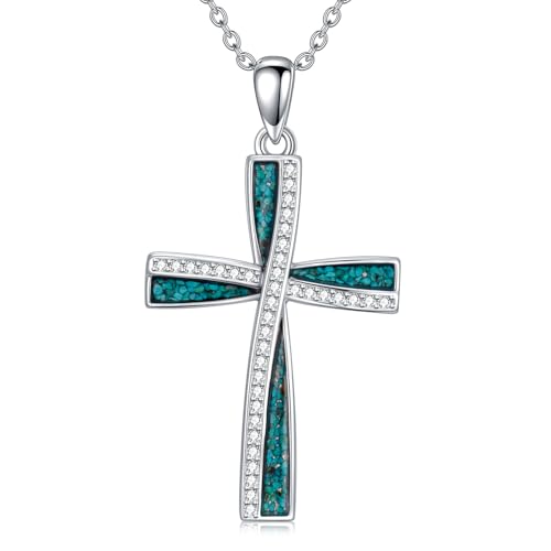 Chaîne croix turquoise en argent : cadeau d'anniversaire et fête des mères