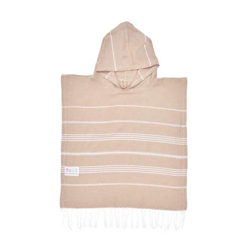 Poncho à capuche enfant serviette plage coton beige Tolu