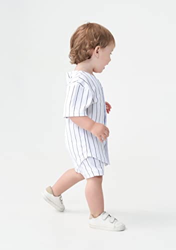 Image of Yuji Itadori Toddler Boys Baseball Pants Set Striped Sport Shorts Set Kids Button Down Shirts Elastic Waist Pants