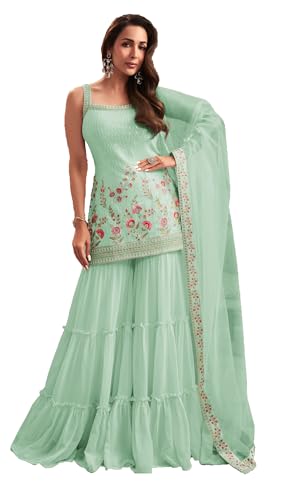 Shriva Fashion indian ready to wear salwar kameez Eid Festival wedding party plus size Sharara suit party for women (2800) (Light Green, 50)