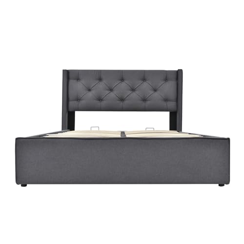 Hydraulisch Doppelbett Polsterbett 160X200Cm,Bett Mit Lattenrost Aus Metallrahmen, Modernes Bettgestell Mit Stauraum, Baumwolle, Grau(Mit Matratze) – Bild 5