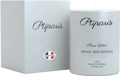 Ptiparis Bougie Parfumées Elixir Lotus 180 gr/6,4oz,Subtilement Parfumée à la Fleur de Lotus Bougies Cadeau pour Femme,Cadeau pour Mariage Anniversaire Maman Fête des Mères,Cadeau Noël Saint Valentin