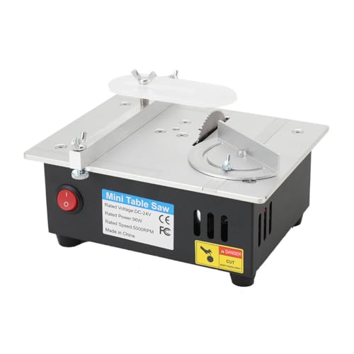 ECUTEE Mini sierra circular de mesa ajustable, sierra de mesa eléctrica, 96 W, portátil, pequeña, herramienta de corte para madera DIY, con regulación de velocidad de 7 velocidades, 5000 rpm