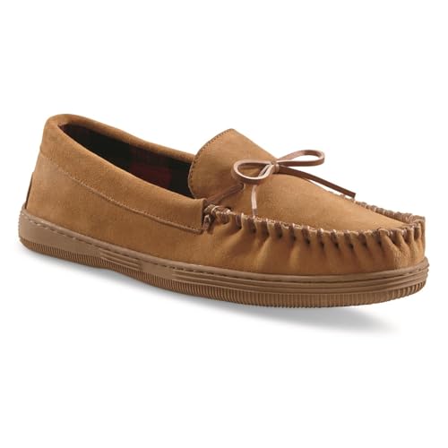 HUNTRITE Trapper Mens Moccasins Shoes Indoor and Outdoor Leather Slippers Tan 8D (Medium)