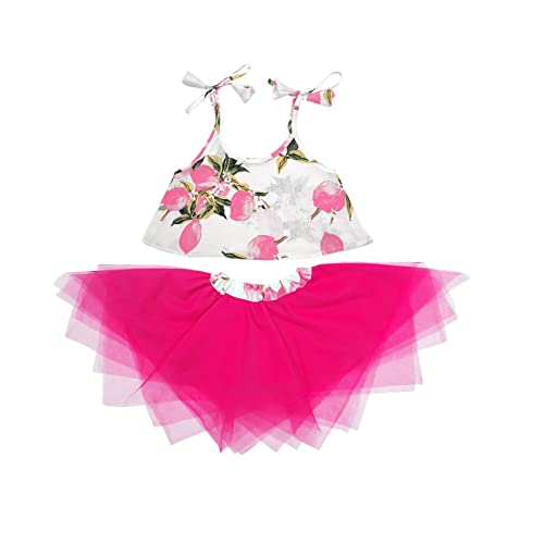 Image of ANNECA baby girl's designer rayon cotton modern crop top and naylon soft net knee lenth skirt clothing set