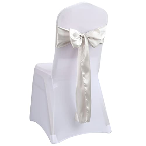 Ieventstar Satin Sash Chair Bow Cover Wedding Banquet Party Decoration (50, Silver) #TOP12