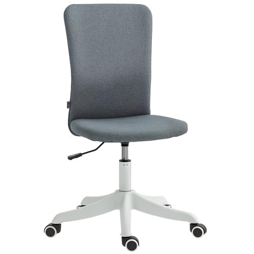 HOMCOM Silla de Escritorio sin Brazos Silla de Oficina Giratoria Tapizado en Lino Sintético con Altura Ajustable para Estudio Dormitorio Tocador Carga 120 kg Gris