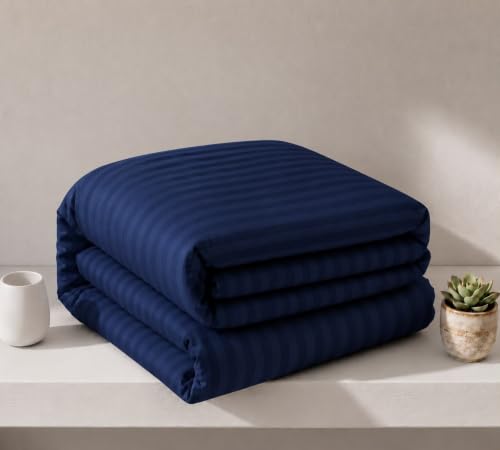 Image of Castiqa Premium Glace Cotton Satin King Size Stripes Pattern Quilt Cover /Duvet Cover /Rajai Cover /Blanket Cover with Zipper Closure (Navy, Single Bed (60x90 inch))