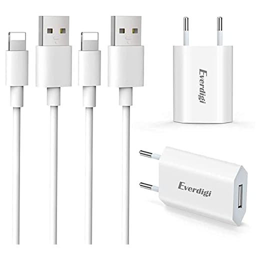 Everdigi Cargador Enchufe Adaptador USB + Cable de Carga para Phone 5 6 S 7 8 X S Plus 1m (Dos Cargadores + Dos Cables 1M)