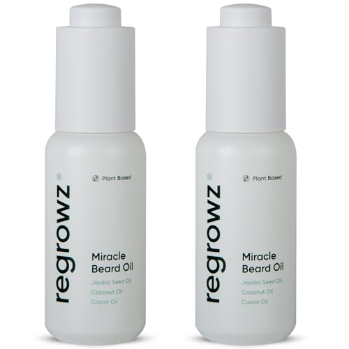 Regrowz Beard Oil for Men 2x 30ml – Nourishing Beard Growth Serum with Coconut & Jojoba Oils – Hydrates, Softens & Relieves Itchy Beards – Promotes Thicker, Fuller Beard – Beard Oil For Men Growth