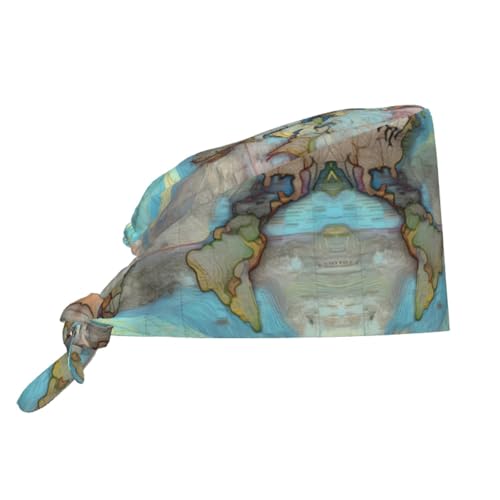 DDCXZPP Breathable Work Hat Cartoon World map Pattern Adjustable Comfortable Chef Hat for Women & Men Black