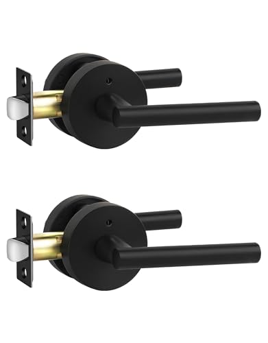 Image of Lethato 2 Packs Black Door Handles Interior, Matte Black Lever Privacy Door Handle for Bathroom, Heavy Duty Zinc Handle Interiors for Bedroom
