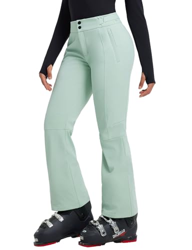 baleaf Pantalones de esquí para mujer, resistentes al agua, pantalones de senderismo, softshell, para invierno, transpirables, con forro cálido, pantalones de snowboard, esquí, verde, S