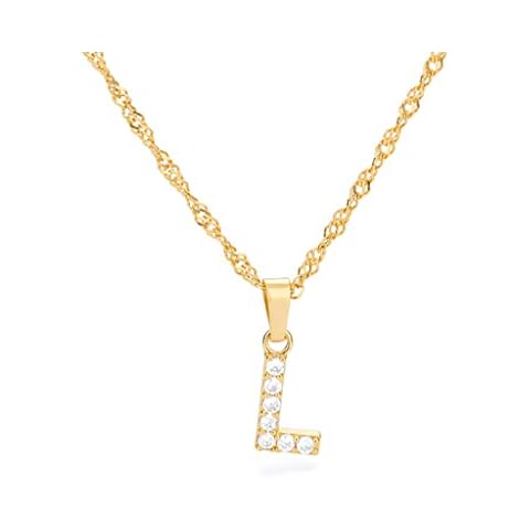 Letter Chain Personalised Necklace with Initial Letter Pendant Alphabet A-Z Letter Chain Women's Gold Chain Name Chain Gift for Women Christmas Birthday Valentine's Day, Cubic Zirconia Copper Cover