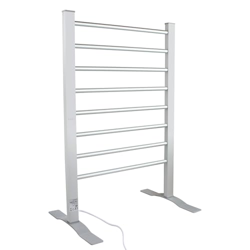ELEGANTLIFE Fast-Heating Electric Towel Warmer for Bathroom Heated Towel Rack with Timer & Auto Shut-Off Aluminum 8-Bar Design Freestanding or Wall-Mounted