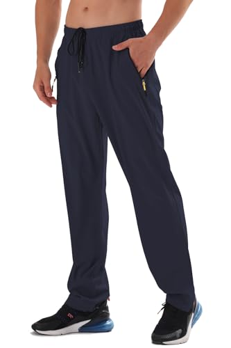 Men's Elastic Waist Hiking Pants Water Resistant Quick-Dry Lightweight Outdoor Sweatpants with Zipper Pockets