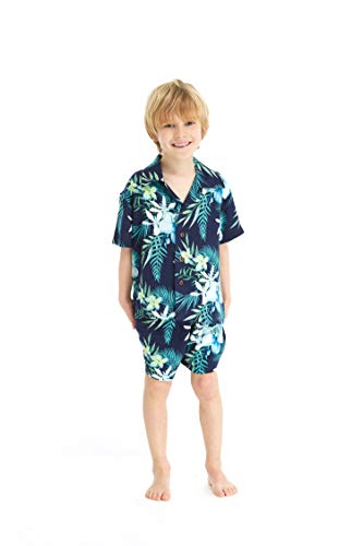 Image of Family Matching Hawaiian Clothes, Orchid Breeze Navy | Lightweight 100% rayon • Family matching outfits • Beach vacations • Luaus • Cruises • Family photos
