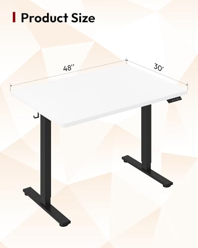 Image of SANODESK Electric Standing Desk 48 x 30 Inches Whole-Piece Desktop Height Adjustable Stand Up Desk w /6-Button Controller Ergonomic Computer Desk for Home Office, Black Frame + White Tabletop
