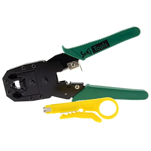 SeKi 17425 Pince à sertir pour fiche modulaire réseau Western RJ11, RJ12, RJ45, 8P8C, 6P6C, 4P4C téléphone et câble réseau