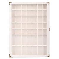 Tcatec - Wooden White Shot Glass Display Case, 49 Shot Glass Holders Wall Mounted Shot Glass Shelf with Lockable Acrylic Door, 18\" W x 24\"