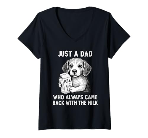 Mujer Beagle Dad Milk Joke Día del Padre Amante de los perros Camiseta Cuello V