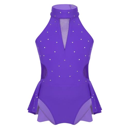 FEESHOW Bambina Ballerina tutù Senza Maniche Abito da Ballo con Colletto Alto Body da Ballo Tutina Ginnastica Leotard Costume Danza Viola 11-12 Anni