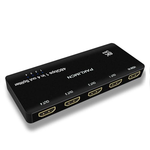 Divisor HDMI 8K 1 en 4 salida 4K 120Hz, adaptador duplicador HDMI 1 a 4 salidas simultáneamente para 4 pantallas, compatible con Full HD 1080P 3D HDCP 1.4 para PS3/4, reproductor de DVD Blu-Ray, no