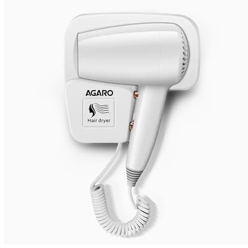 AGARO HD1417 Wall Mounted Hair Dryer 1400W, Electric Wall Mount Hair Dryer, Hotel, Bathroom, Household, Wall Hanging Dryer, White