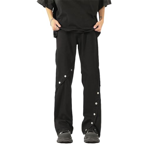 Men's Jeans Spring Button High Street Denim Casual Elastic Waist Pants