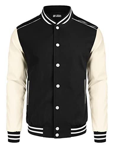 COOFANDY Mens Varsity Jacket Casual Leather Sleeve Baseball Letterman Bomber Jacket Coat4