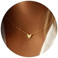 Dainty Gold Heart Necklace for Women - 14K Gold/Silver Plated Cute Heart Handmade Disc Circle Bee Choker Adjustable Necklace for Women Trendy Jewelry