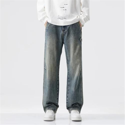 Men Jeans Retro Wash Loose Straight-Leg Long Pants2