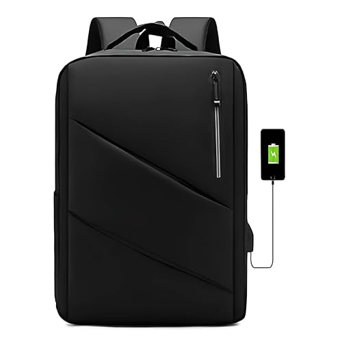 Mochila Executiva Masculina com Compartimento para Notebook 15.6, Saída USB Lateral, Zíper Impermeável, Design Slim e Ergonômico, Ideal para Trabalho e Estudos (Preto)